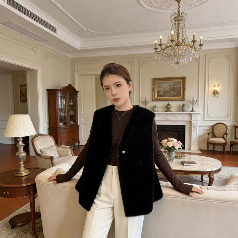 Spring and Autumn New Style Vest, Fur Vest, Fashionable Gold Mink Velvet Short Vest, High-End Lazy Style Jacket Vest