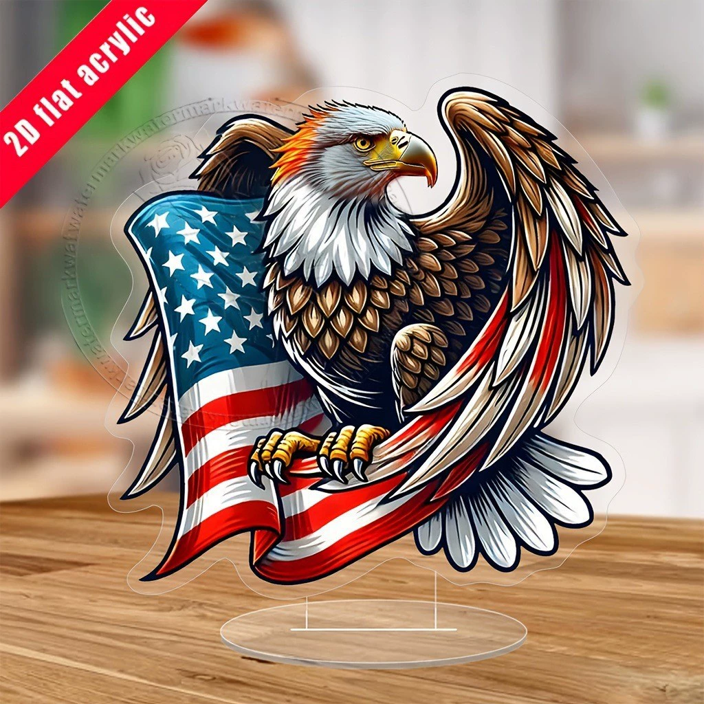 Кросс-бордерная новая статуэтка из акрила с изображением орла и американским флагом, памятная статуя ко Дню независимости для дома, офиса или декора ко Дню независимости