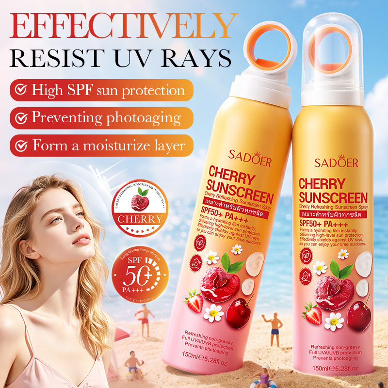 Full English cross-border SADOER cherry refreshing sunscreen spray SPF50+PA+++ sun protection factory wholesale