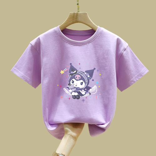 2538# Cute Klomi Short-Sleeve T-Shirt New Pure Cotton Top Girls' Children's Medium and Large Child Loose Fashion Summer Clothing
