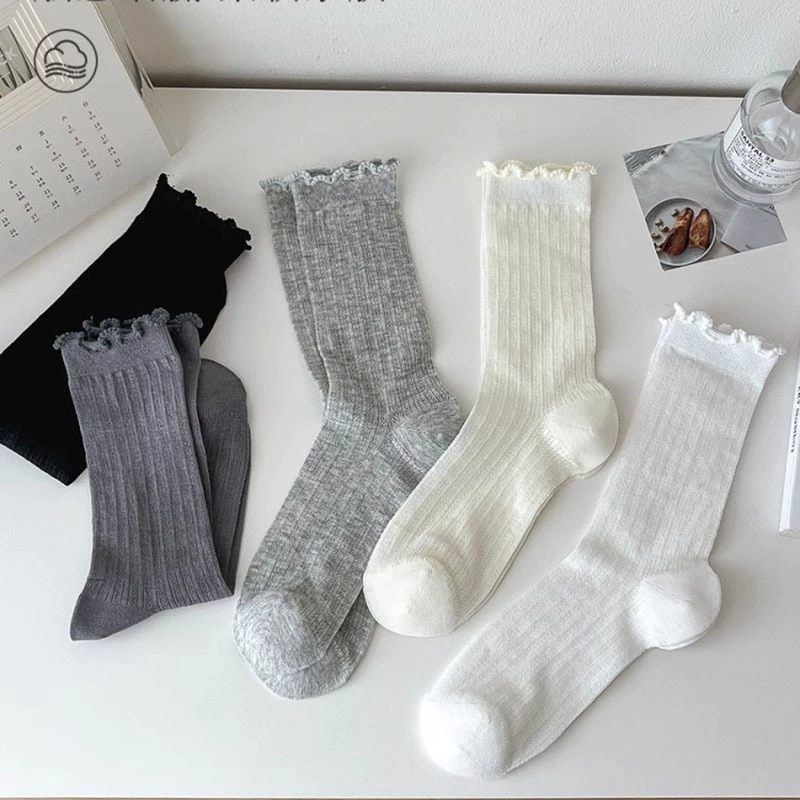 Lace summer thin tights, white knee socks, mid-length