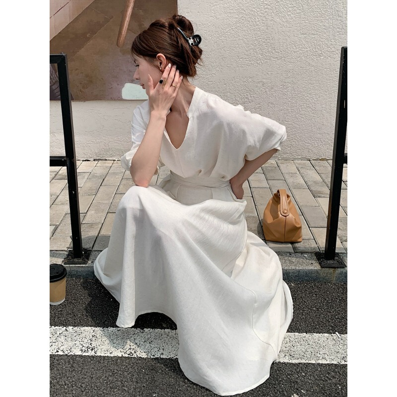 Benview【Real Shot Exclusive】French-Style White Tea Break Dress for Women 2026 Summer Slimming Shirt Long Dress