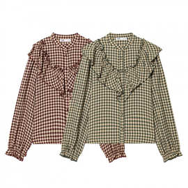 BR&ZA女装欧美跨境2026春季时尚新品 小格纹叠层装饰衬衫3666174