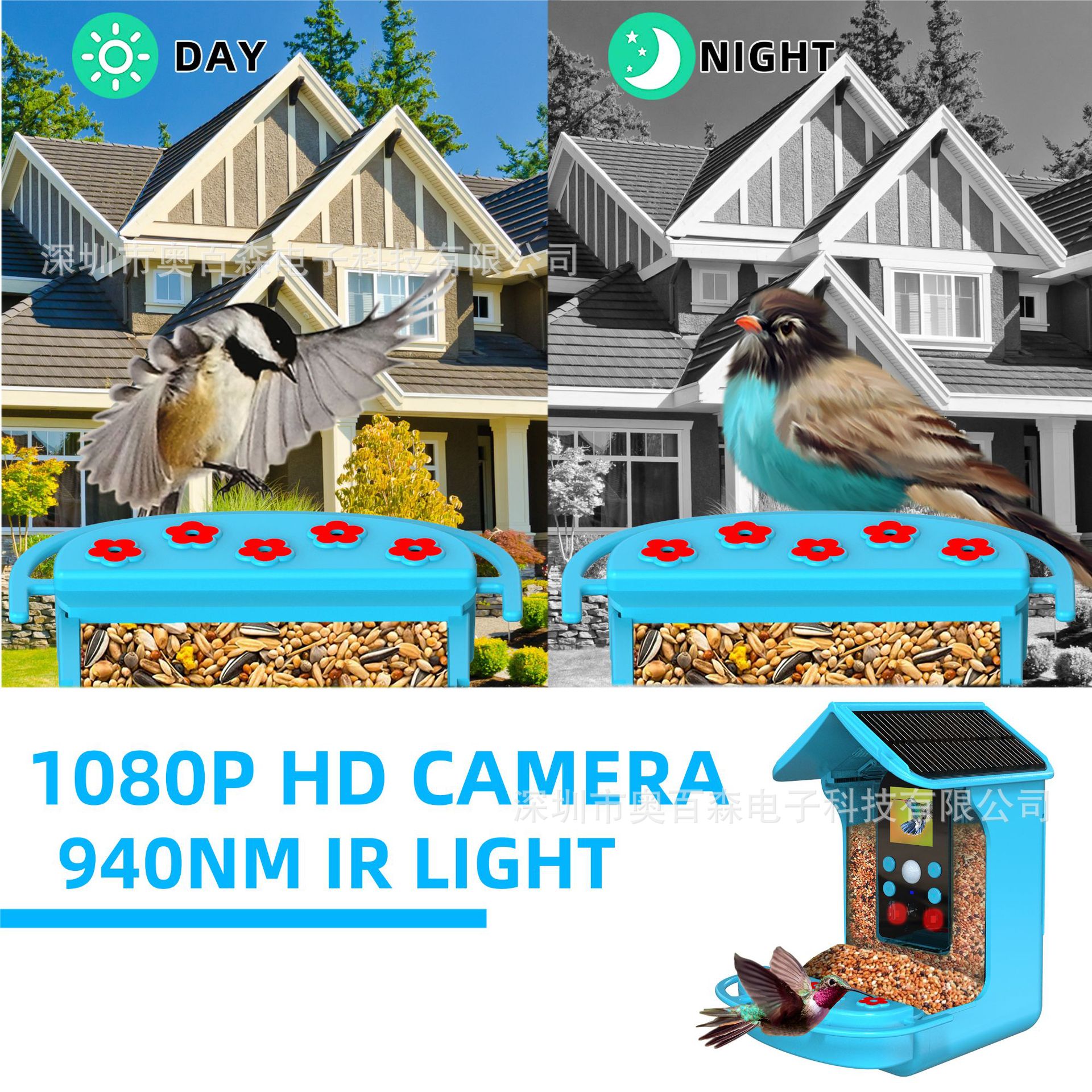 Solar Amazon alimentador de aves inteligente al aire libre impermeable solar alimentación de aves HD video observación