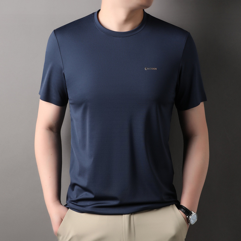 [Mulberry Silk Copper Ammonia Silk] Men's Short-sleeved T-shirt Summer Loose Round Neck Non-marking Ice Silk Ice Cool Breathable T-shirt