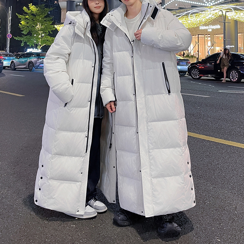 New Korean style down jacket, extra long, ankle-length, autumn/winter, unisex, trendy, loose-fitting, casual, warm outerwear.