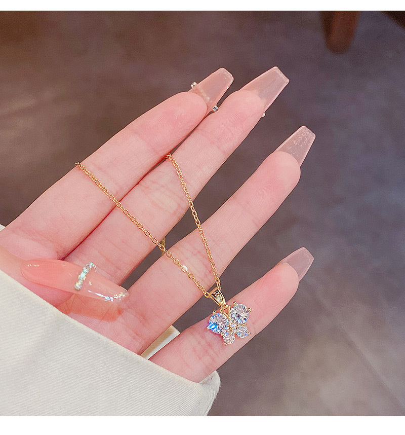 Zircon Pendant Titanium Steel butterfly Necklace for Women