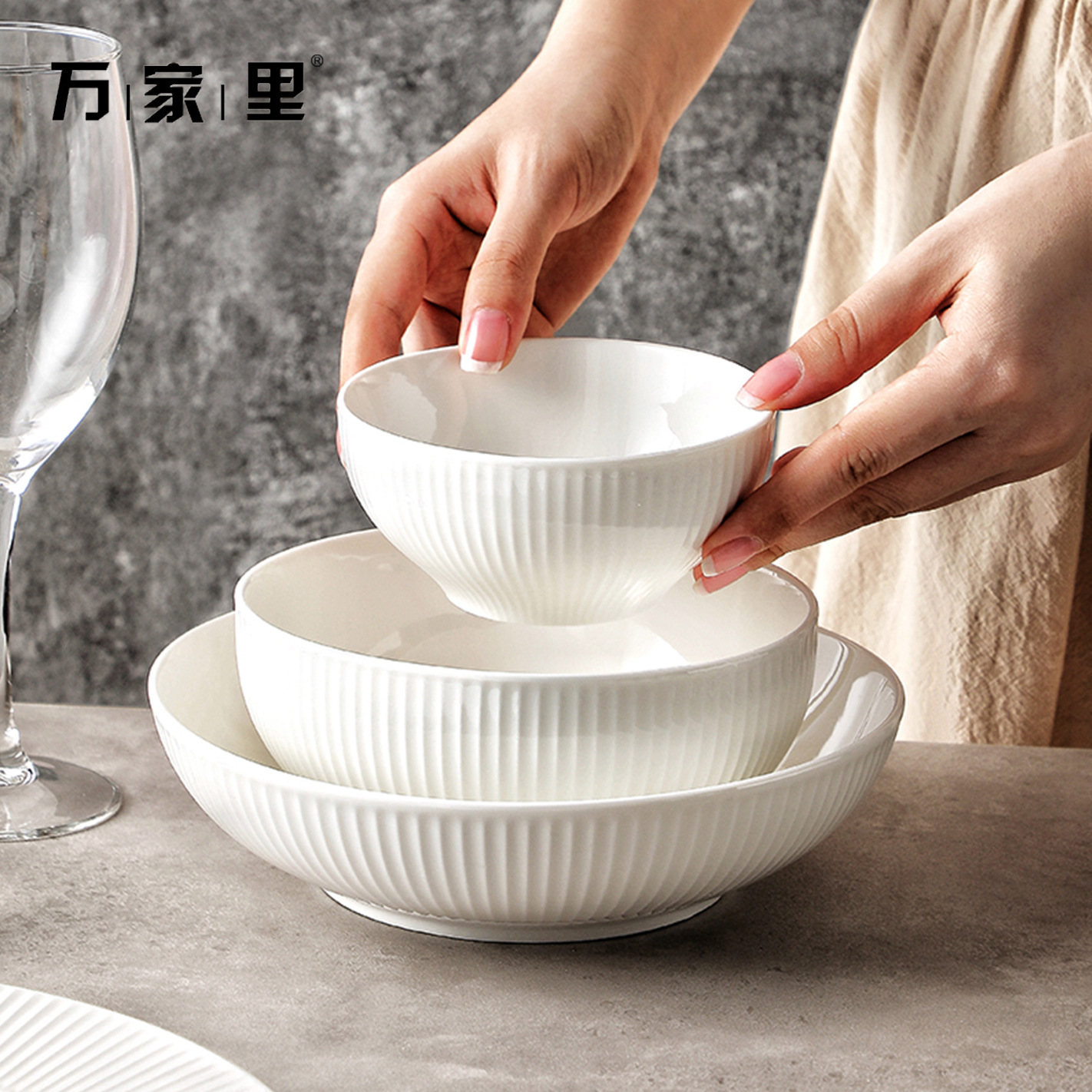 Juego de vajilla blanca de cerámica, tazones y platos con palillos