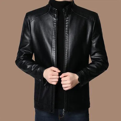 Men's Leather Jacket, New Spring and Autumn Style, Dad's Clothing, Middle-Aged and Elderly Coat, Manufacturer's Leather Outerwear, Cross-Border Hot-Selling Item