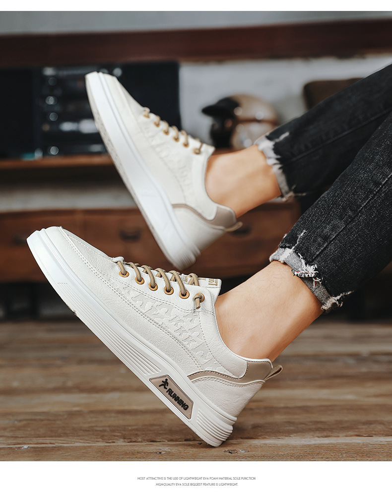 Herren Freizeitschuhe Weiß Flach Koreanischer Stil Sneaker_voghion.com
