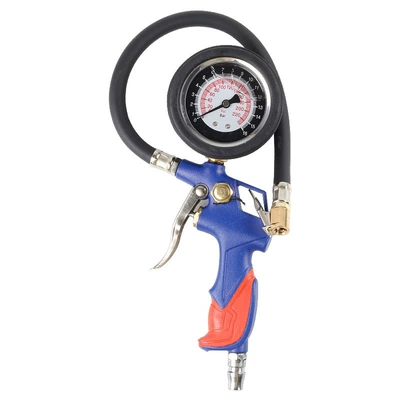 Car Tire Air Pressure Inflatable Gun Air pressure gauge/tire pressure gauge - blue-and-red-plastic-handle-rubber-tube-copper-head-oil-gauge-tire-pressure-gun