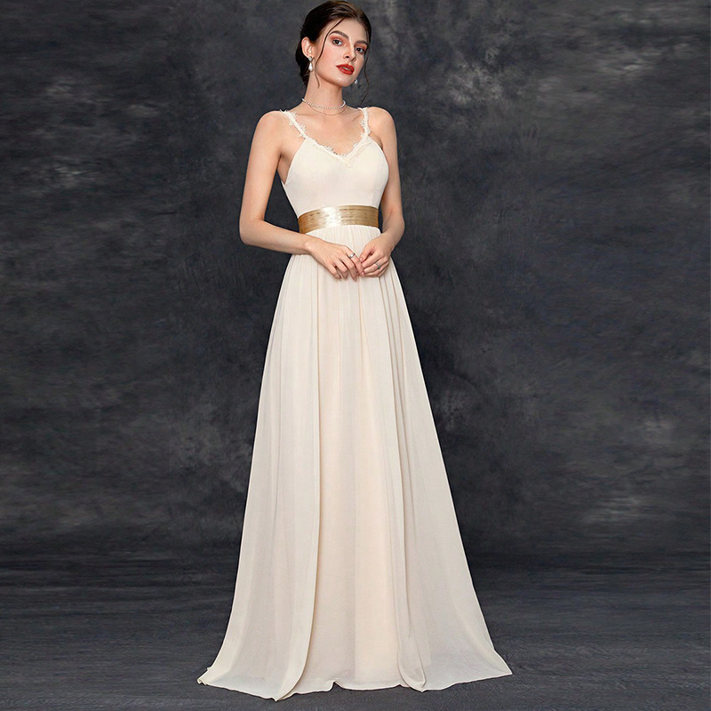 Vestido de noche de champaña satén francés para la novia de salida de hilo simple se puede usar normalmente vestido de dama de honor fábrica de cabello recto