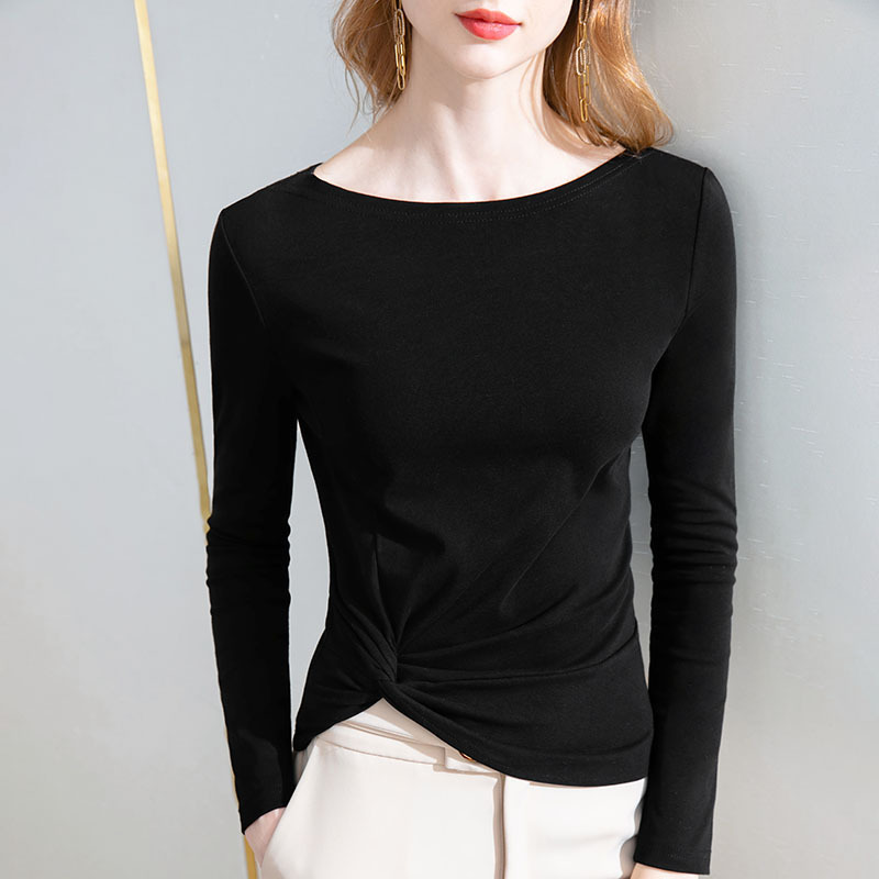 Camiseta de manga larga para mujer, primavera y otoño 2025, nueva ropa femenina, dobladillo irregular, plisada, única, de un solo hombro, color sólido