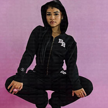 跨境魅力性感街头潮人青春活力字母秋冬运动衫嘻哈拉链连帽卫衣女