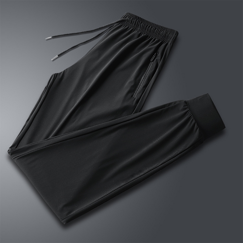 Verano hombres de seda de hielo pantalones casuales ligero ancho elástico cintura cordón recto cordón más tamaño pantalones de seda de hielo hombres al por mayor