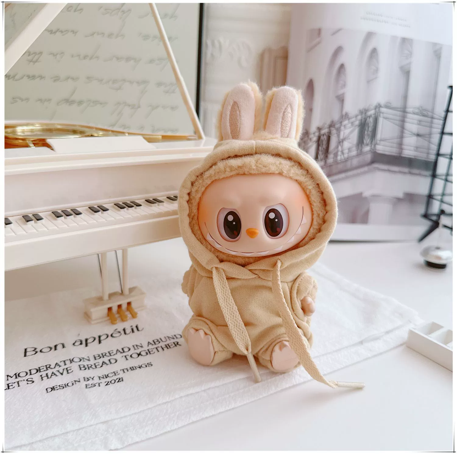 17см кукольная одежда Labubu, 10см хлопковая кукла Микки семейная черная, белая и серая модная толстовка худи штаны