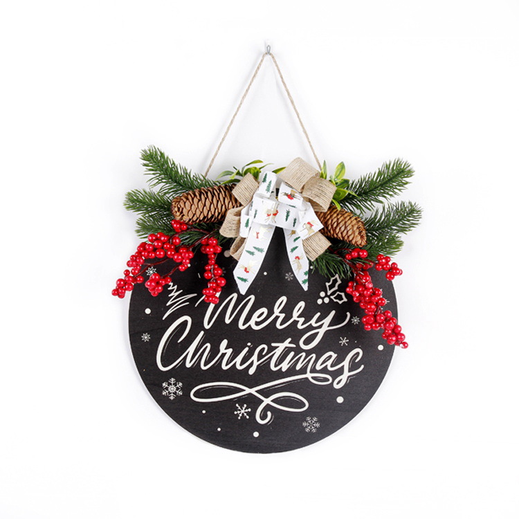 Nueva Navidad pieza colgante de madera Navidad pared ventana decoración colgante arco redondo puerta placa adornos