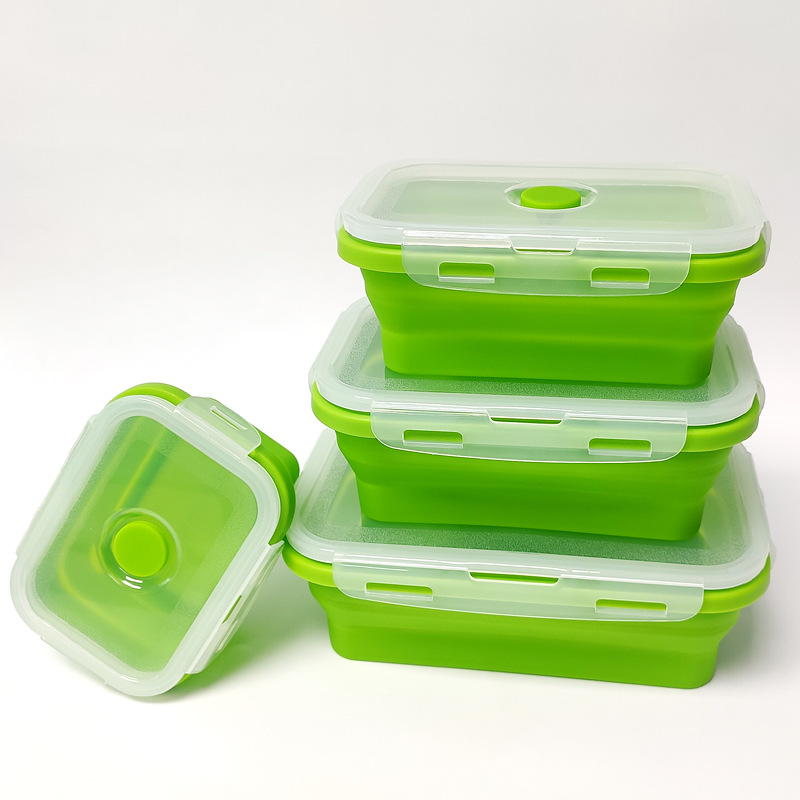 Gran cantidad de productos de calidad alimenticia portátiles de silicona rectangular plegable en la fábrica de Shenzhen se pueden calentar en microondas