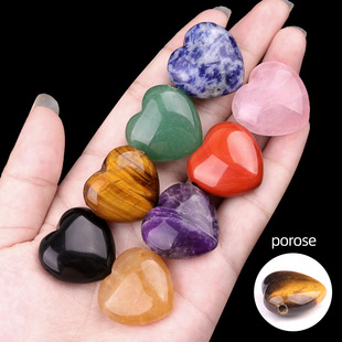 2172-Natural Crystal Agate Stone 25mm Large Hole 3mm Cross Hole Heart Pendant Heart-Shaped Ornaments Wholesale