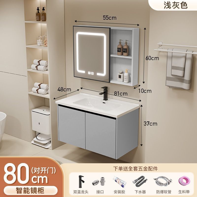 Gabinete de baño de aluminio inteligente espacial grueso combinación lavabo lavabo en cerámica lavabo fábrica de inodoro al por mayor