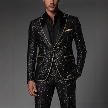 shiny starry sky suit coat亮片星空效果舞台男主持单扣西装外套