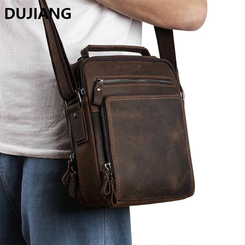 Bandolera de cuero genuino para hombre transfronterizo, mochila cruzada informal de piel de vaca retro para hombre, bolso cruzado multifuncional de gran capacidad