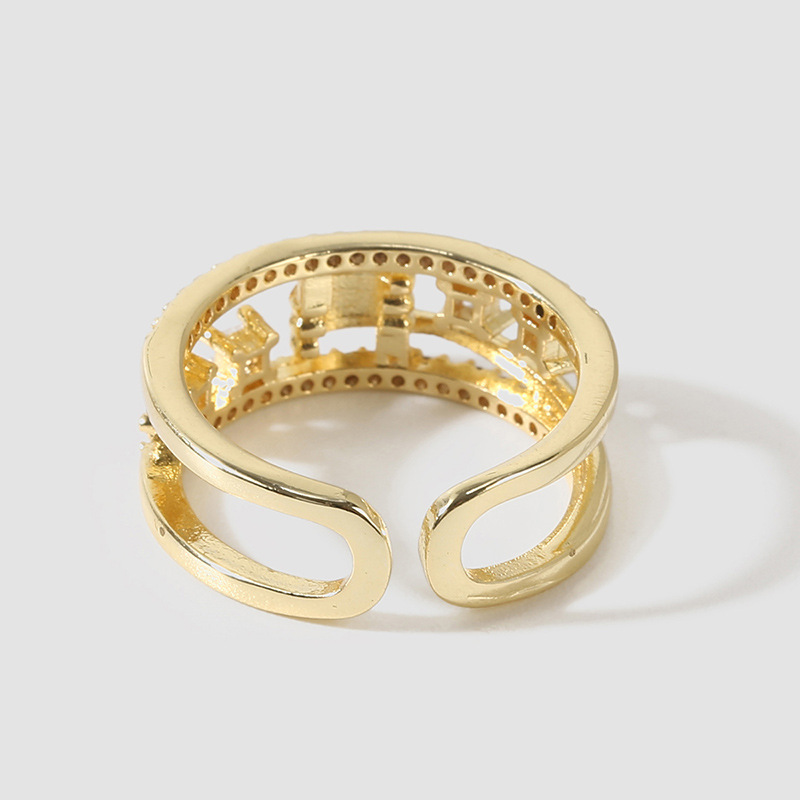 Koreanischer Stil Einfacher Geometrischer Kupfer Eingelegter Zirkonium Offener Ring Kreativer Echter Vergoldungsschmuck display picture 4