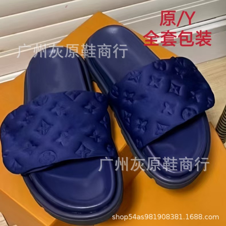 Burro casa zapatillas de velcro de suela gruesa mujer 2024 nuevo estilo exterior moda antideslizante mezclilla letras chanclas comercio exterior
