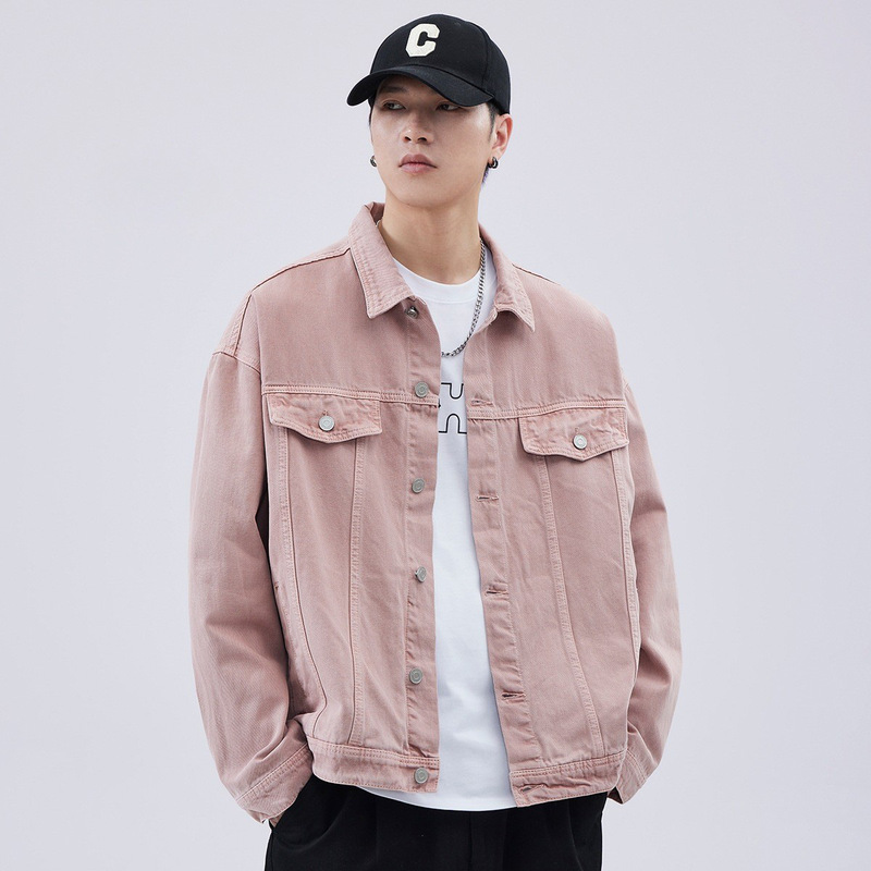American retro dopamine pink denim jacket for men, autumn and winter trendy Asut workwear casual jacket American retro dopamine pink denim jacket for men, autumn and winter trendy Asut workwear casual jacket