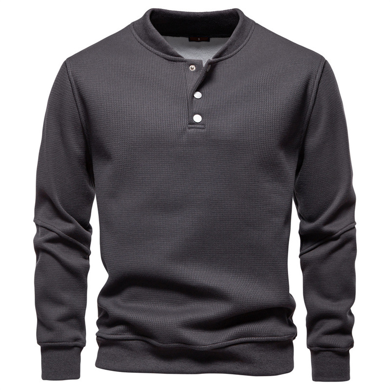 2025 New Velvet Thickened Waffle Baseball Collar Sweatshirt Foreign Trade Men's Cross-Border Round Neck Sweatshirt for Men