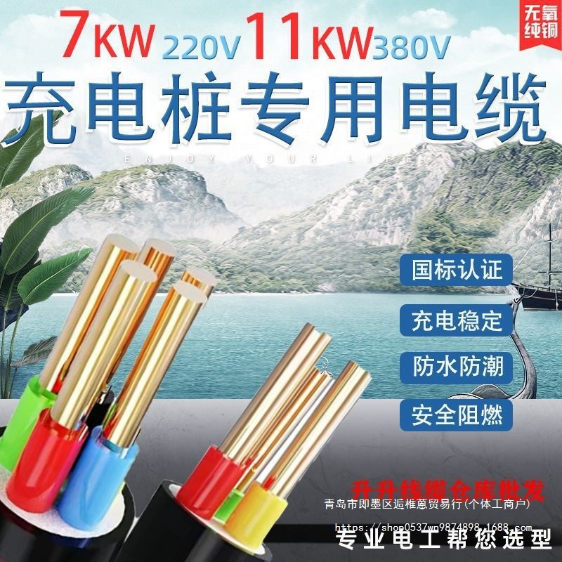 新能源充电桩电线3/5芯6 10 16平方7KW11KW国标YJV铜芯阻燃电缆线