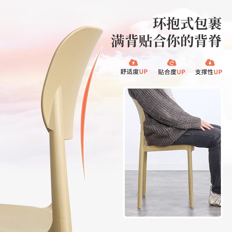 Mesa de comedor silla de plástico silla de comedor doméstica lujo ligero de alta calidad silla de comedor simple silla de respaldo comercial taburete negro