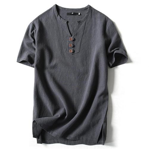 Chinese-style oversized linen men's summer short-sleeve T-shirt, extra-large and loose-fitting design—perfect for fuller figures and larger sizes