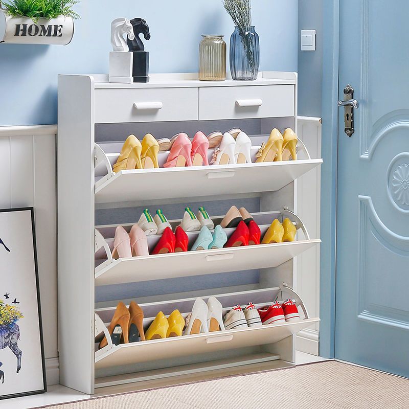 Narrow White Flip-Shoe Cabinet for Home Entrance, Simple Modern Foyer Cabinet, Dust-Proof Entryway Shoe Rack