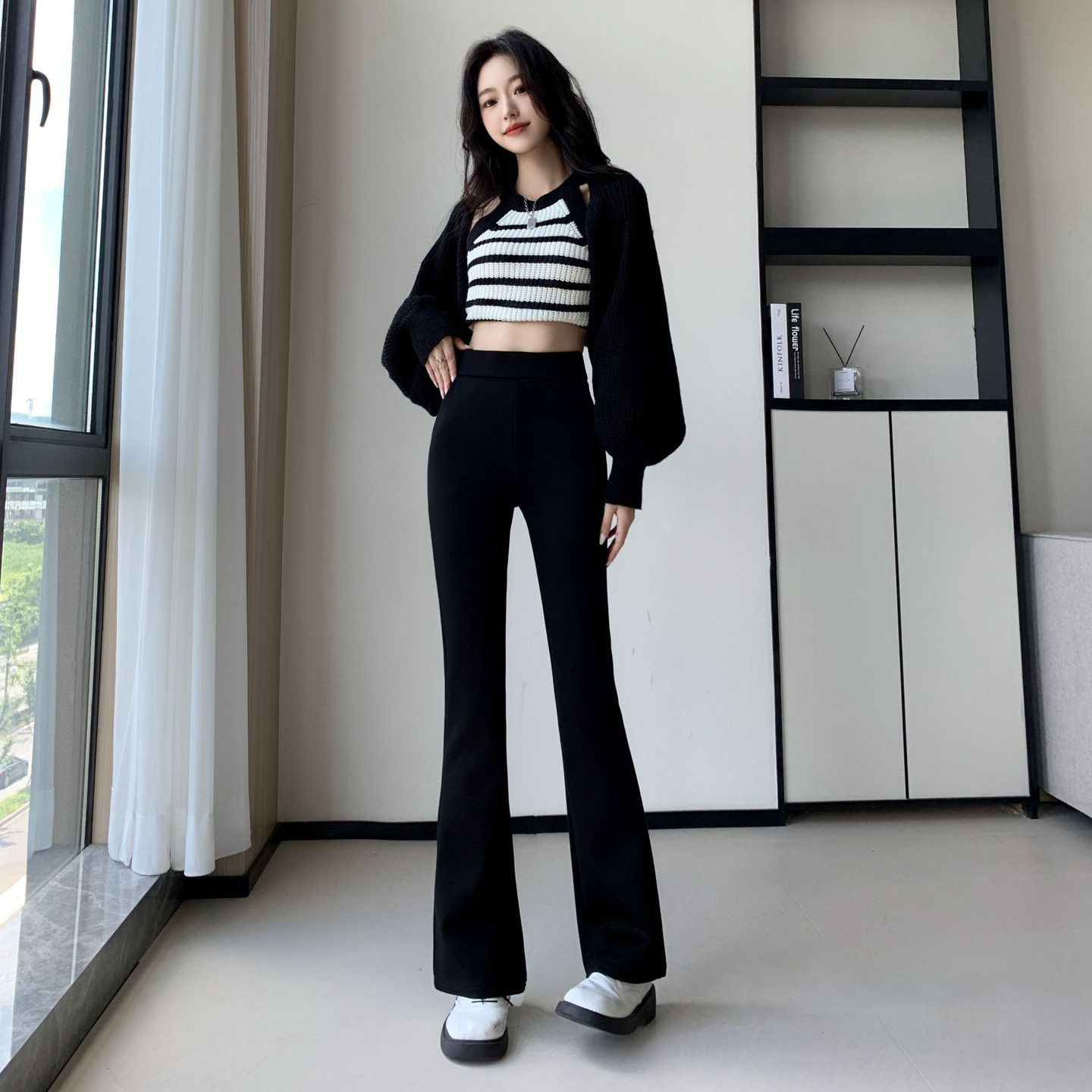 【加绒超模裤】女装新700克加绒加厚微喇超模裤锦棉长腿休闲裤子