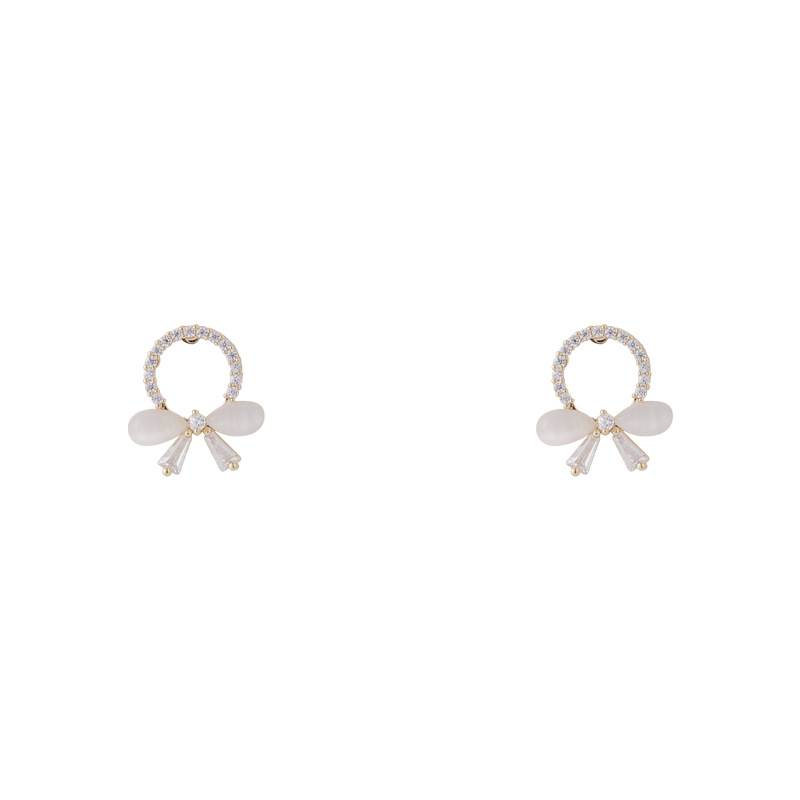 Simple Opal Bow Inlaid Zircon Copper Stud Earrings Wholesale display picture 5