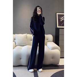 大码时尚高级感运动套装女春秋胖MM宽松显卫衣阔腿裤休闲两件套