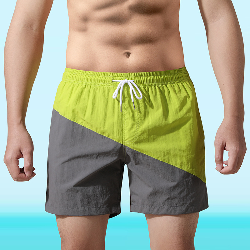 Hombres 2025 pantalones cortos deportivos delgados de verano para hombres, pantalones de playa de color combinado, pantalones casuales largos de cinco puntos