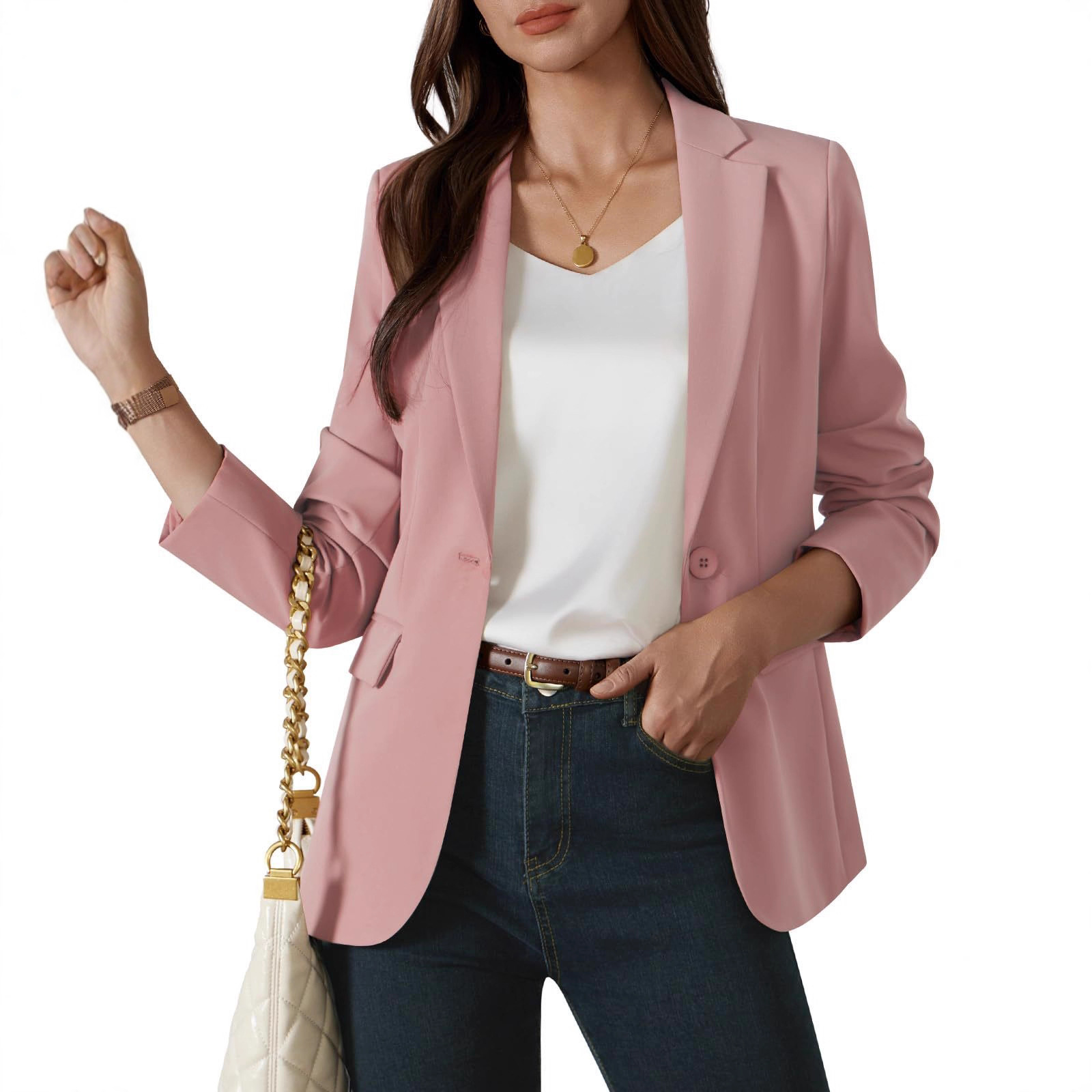 2025 European And American Women's Fashion Single-button Casual Front-open Long-sleeve Jacket Business Office Work Suit_voghion.com