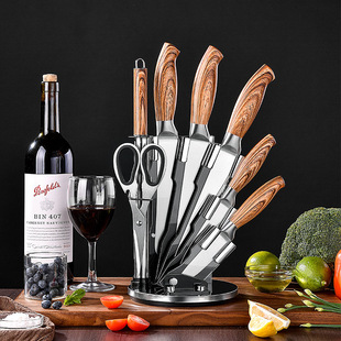 Original wood grain covered stainless steel hollow handle sharp kitchen knife gift knife 7 piece set vegetable and fruit kitchen knife kitchen knife