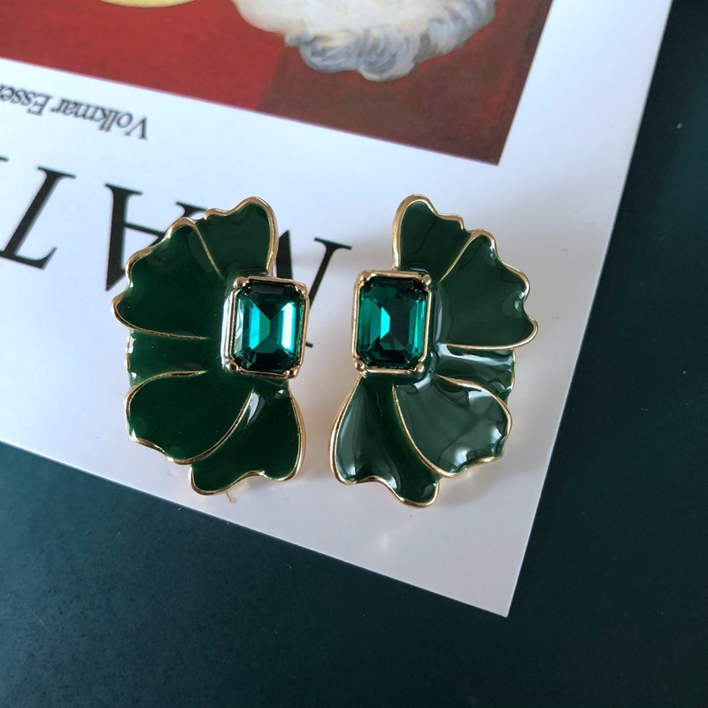 10g Weight No Inlaid Inlay Material Earrings, Ear Studs Classification Travel Occasion Printing Pattern Women'S Gender Plating Design Simple Style Style Green, Gold, Silver Color Fashion Geometric Flower Green Fan-shaped Earrings 10
