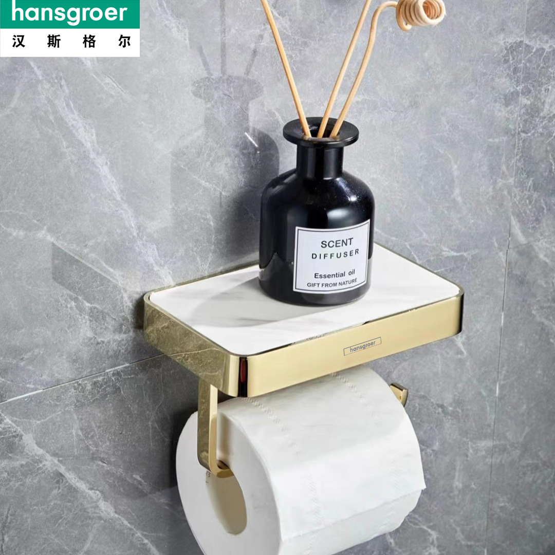 汉斯格尔全铜纸巾架免打孔卫生间轻奢大理石面置物架厕纸架卷纸架