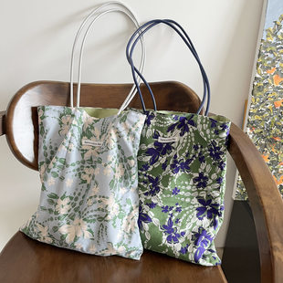 Fresh polyurethane straps, one-shoulder bag, thin cloth bag, floral print