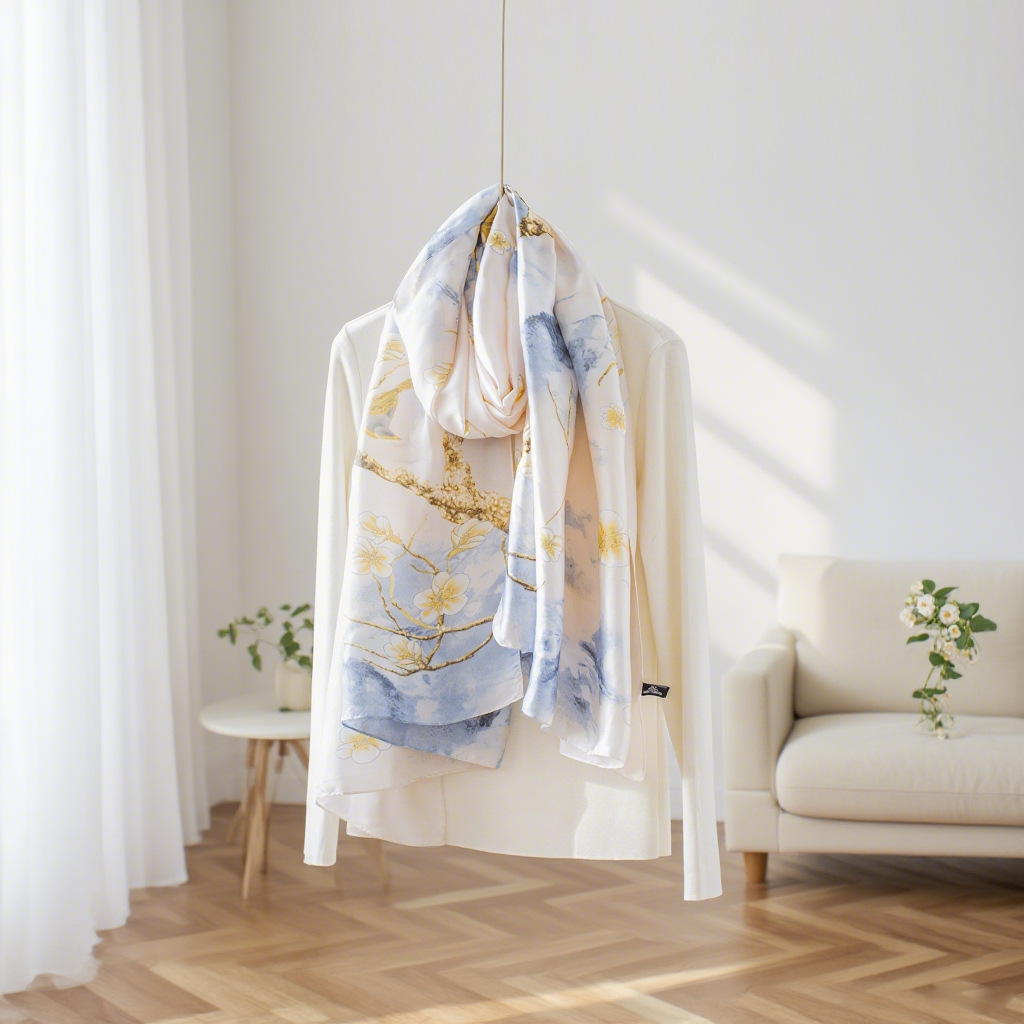 2025 primavera y verano nuevo estilo bufanda de seda mujer ligera y transpirable nueva bufanda de satén de seda para mujer estilo occidental bufanda larga chal