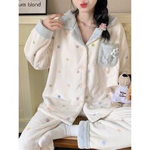 法兰绒睡衣女秋冬季2025新款加厚保暖甜美波点可爱少女家居服套装