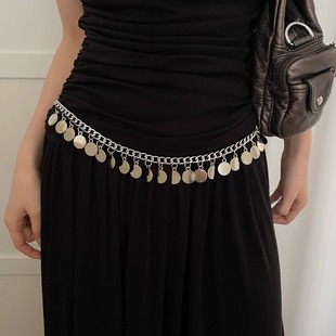 European and American sequins fashion waist chain women's matching skirt silver disc accessories chain high-end all-match metal belt