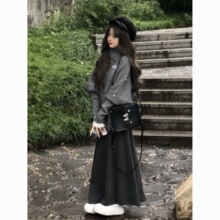 温柔风小个子穿搭一整套不规则斗篷外套针织高领毛衣半身裙冬套装