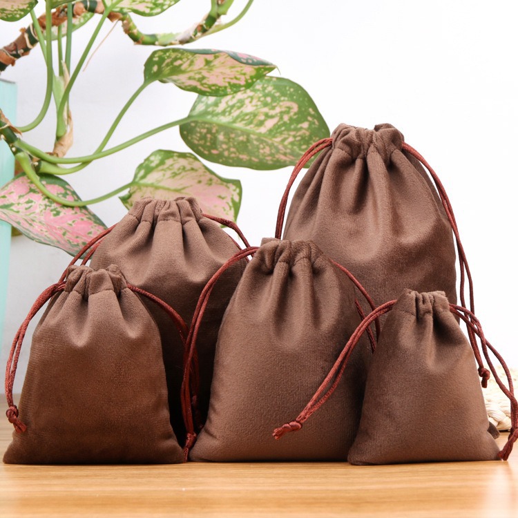 Flocked cordón bolsillo de terciopelo joyería personalizada bolsa de tela pequeña bolsa de tela cerrada bolsa de tela gris