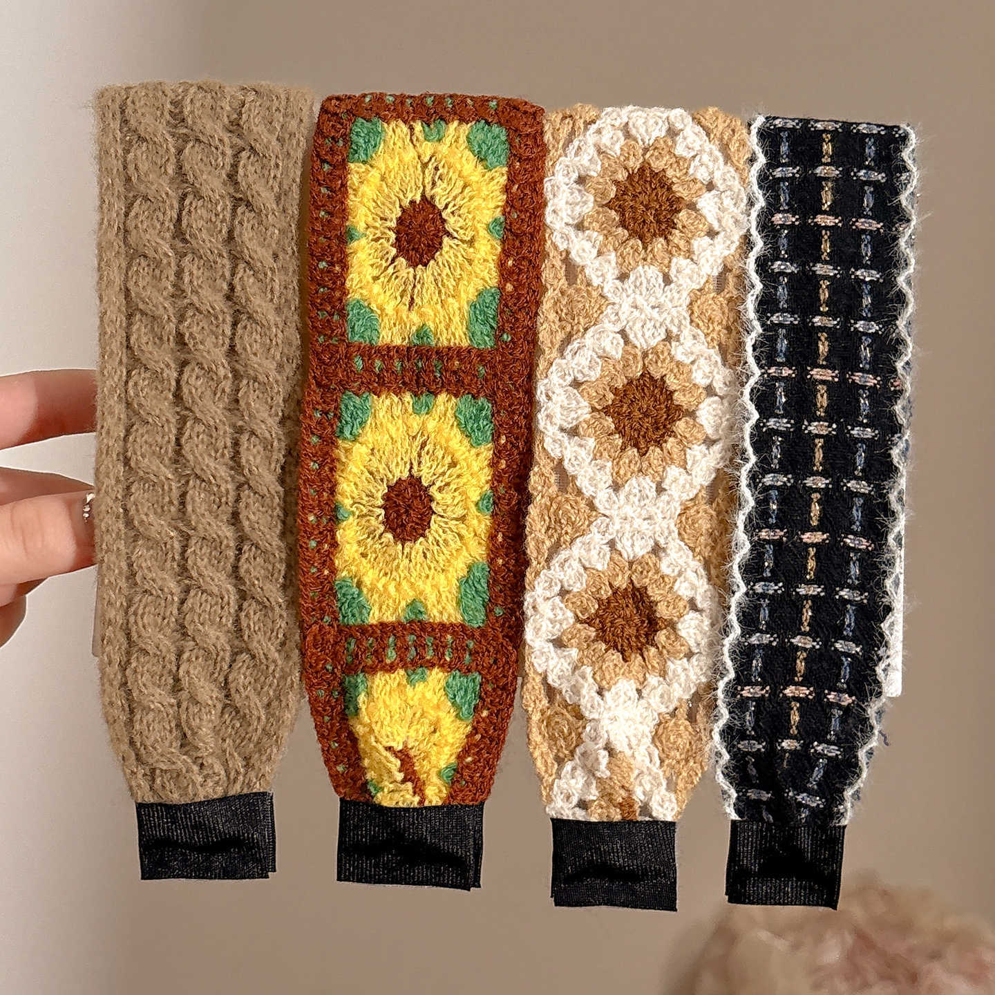 Retro bordado de punto velcro cinta de cabello 2025 nuevo niño acabado de cabello artefacto dulce pegatinas de frange al por mayor