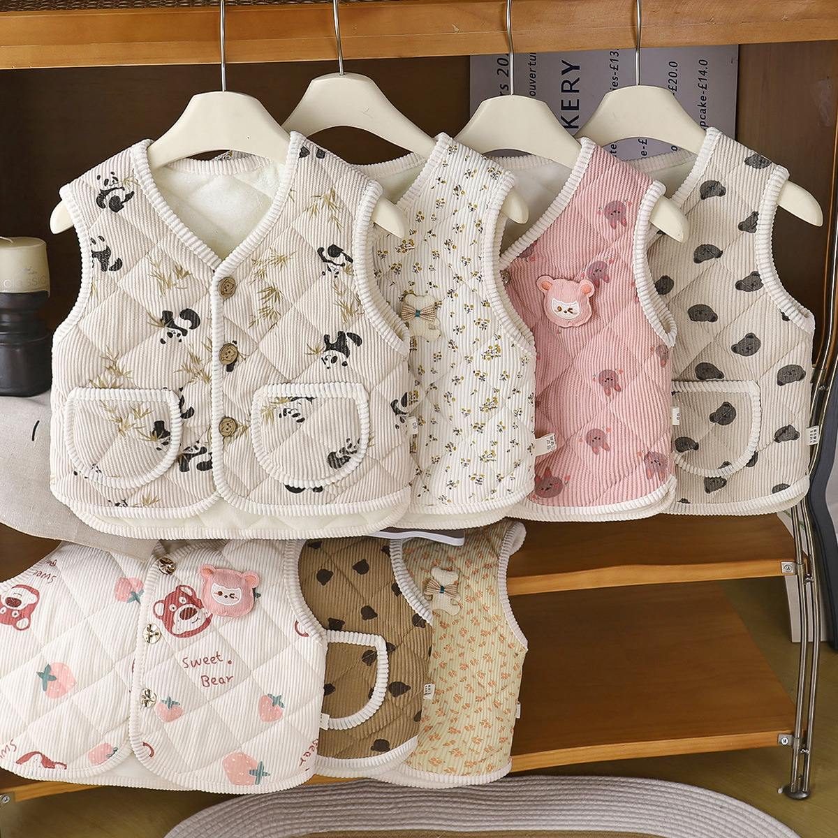 2025 New Style Children's Cotton Lined Vests for Boys and Girls, Autumn Infant Vests, Fleece and Cotton Lined, Wholesale